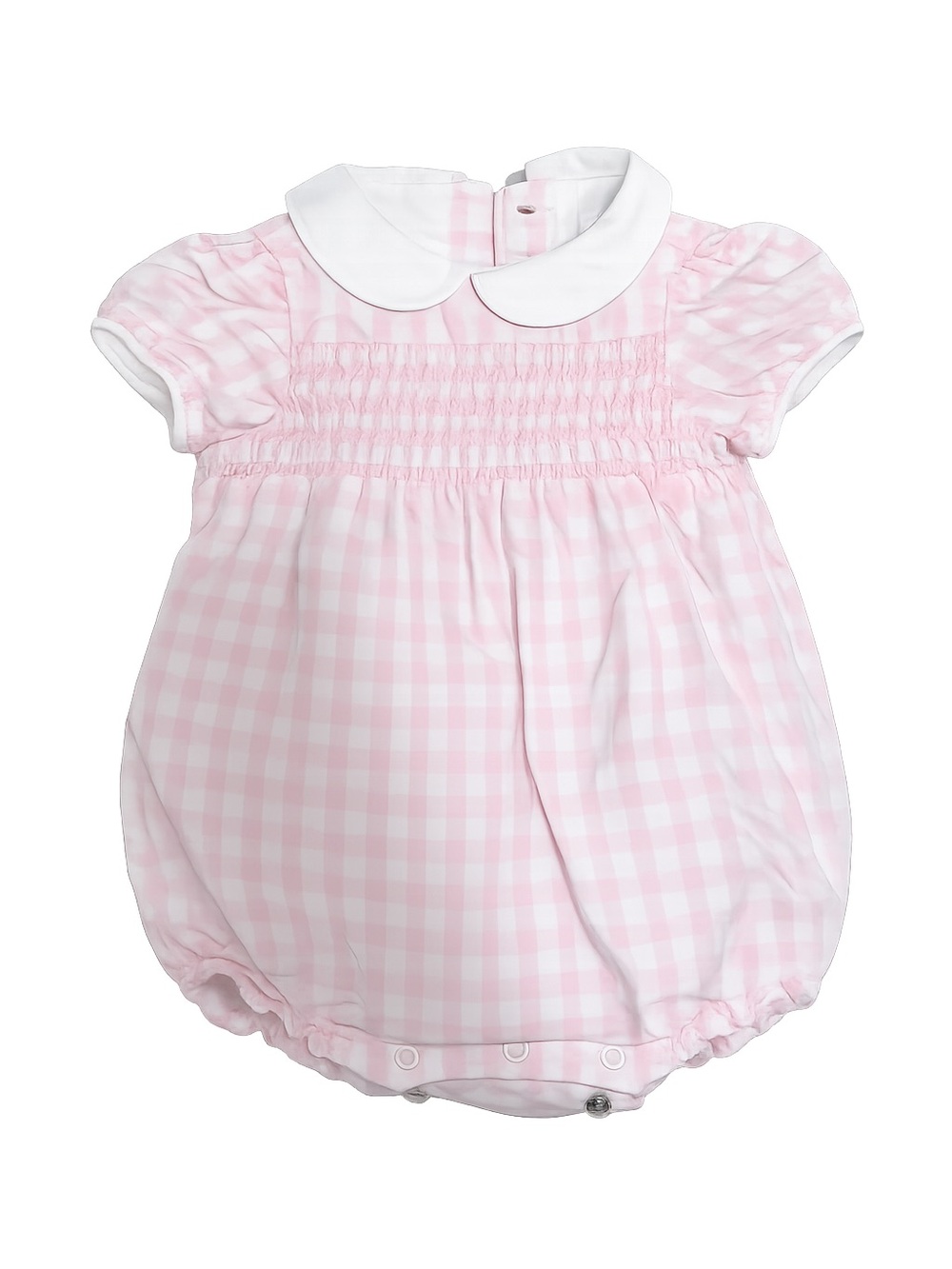 0-3M Pink Gingham Baby Bubble Romper with White Peter Pan Collar